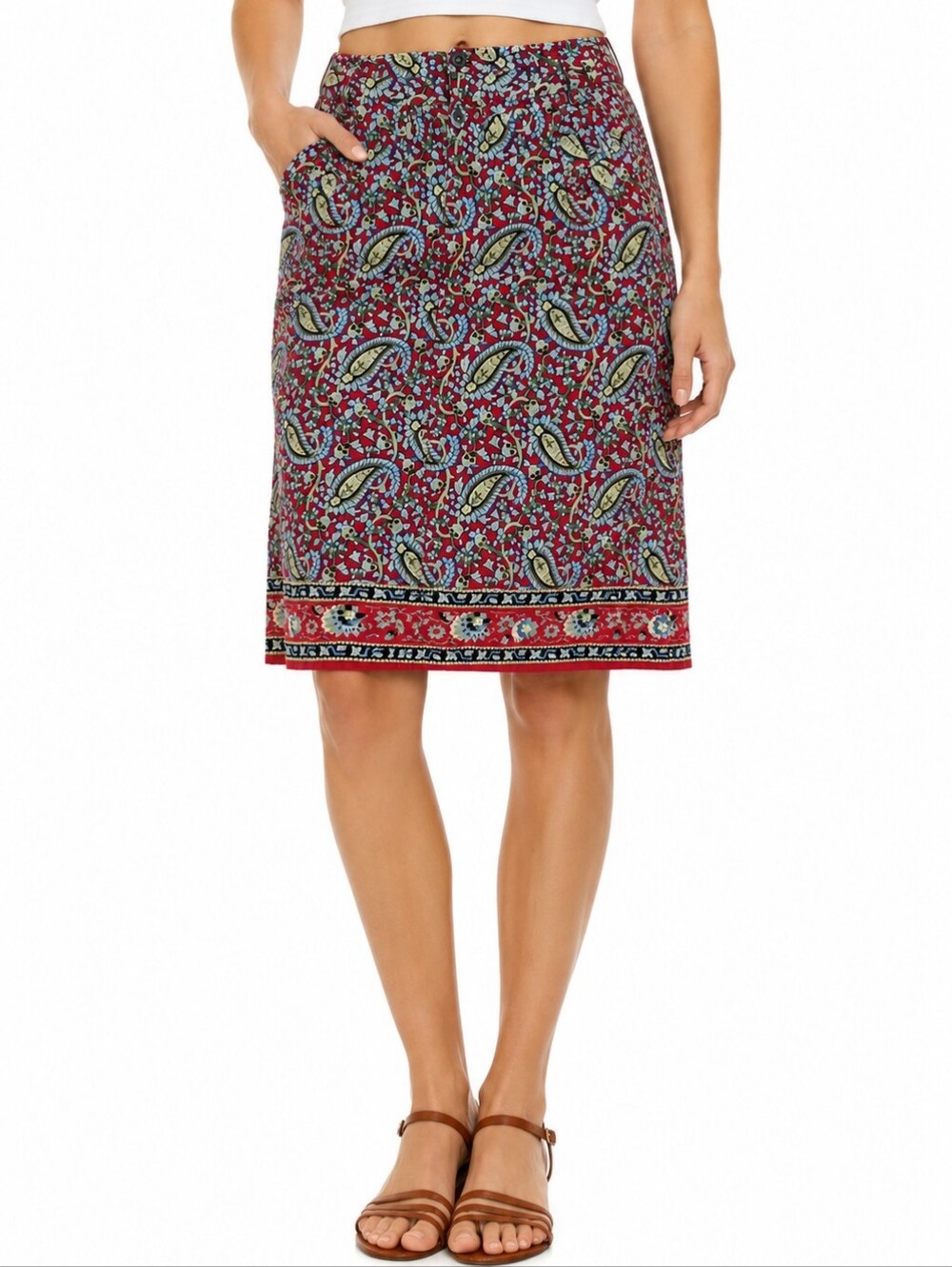 Crazy Horse Liz Claiborne Paisley Knee Length Skirt Boho 90s Vintage Size 12